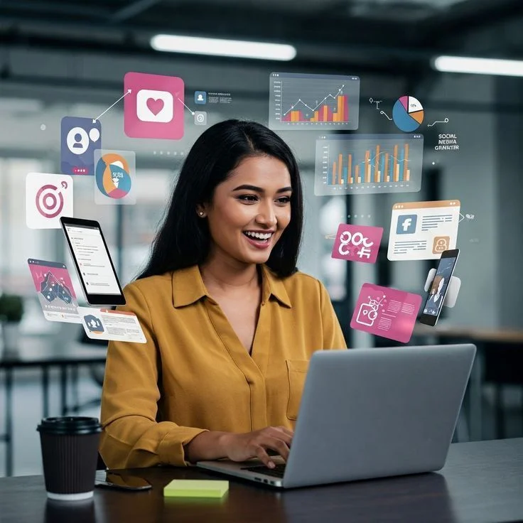 "Digital Marketing Freelancer in Surat managing social media and online marketing campaigns"
